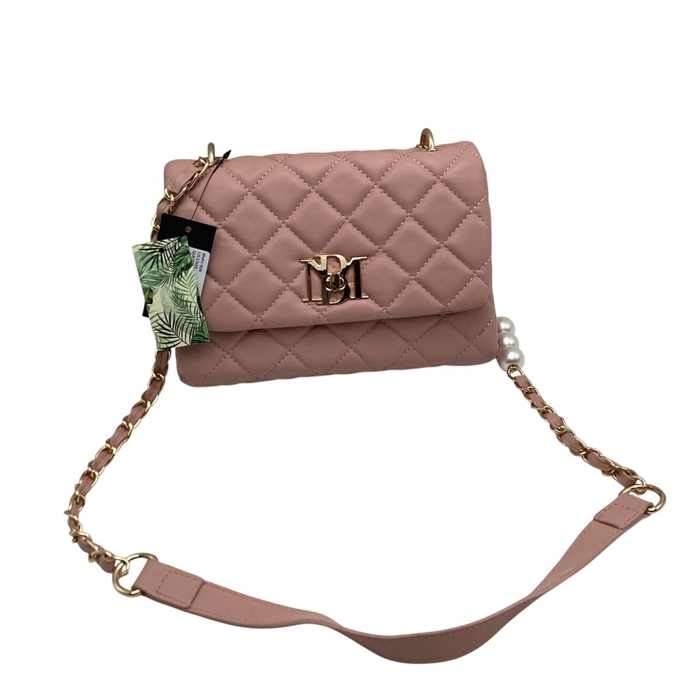 Badgley Mischka Quilted Vegan Leather‎ Pearl Chain Crossbody Bag Rose Pink